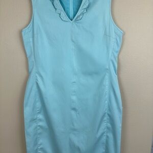 Talbots Light Blue Ruffle Neck Midi Dress